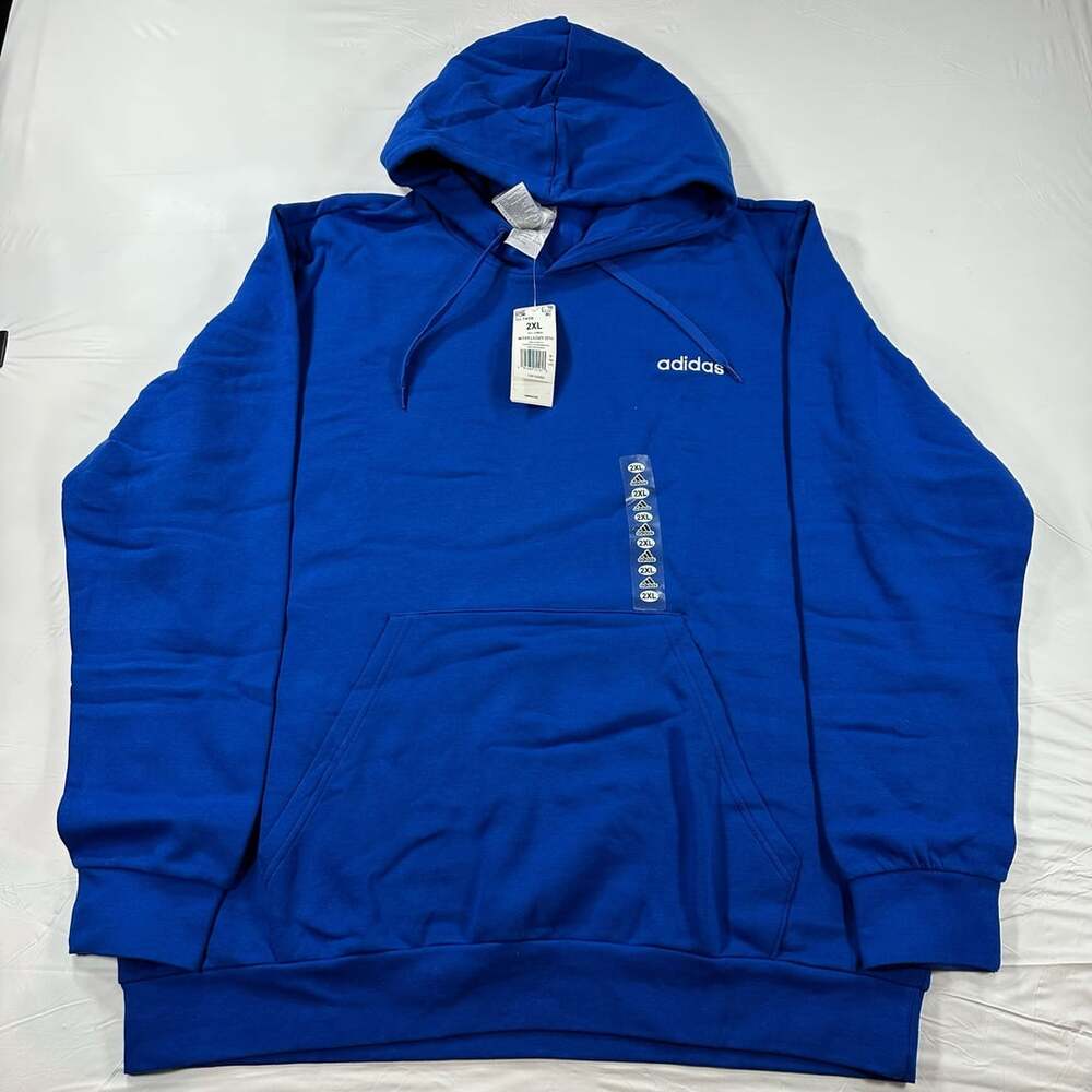 Adidas Mens Feelcozy Pullover Hoodie Royal Blue White 2XL Fleece